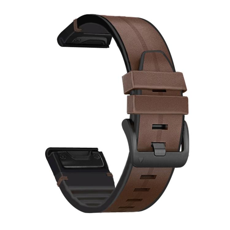 For Garmin QuickFit 26mm Kalebol Quick Release Silicone Leather Watch Band(Coffee) by Kalebol