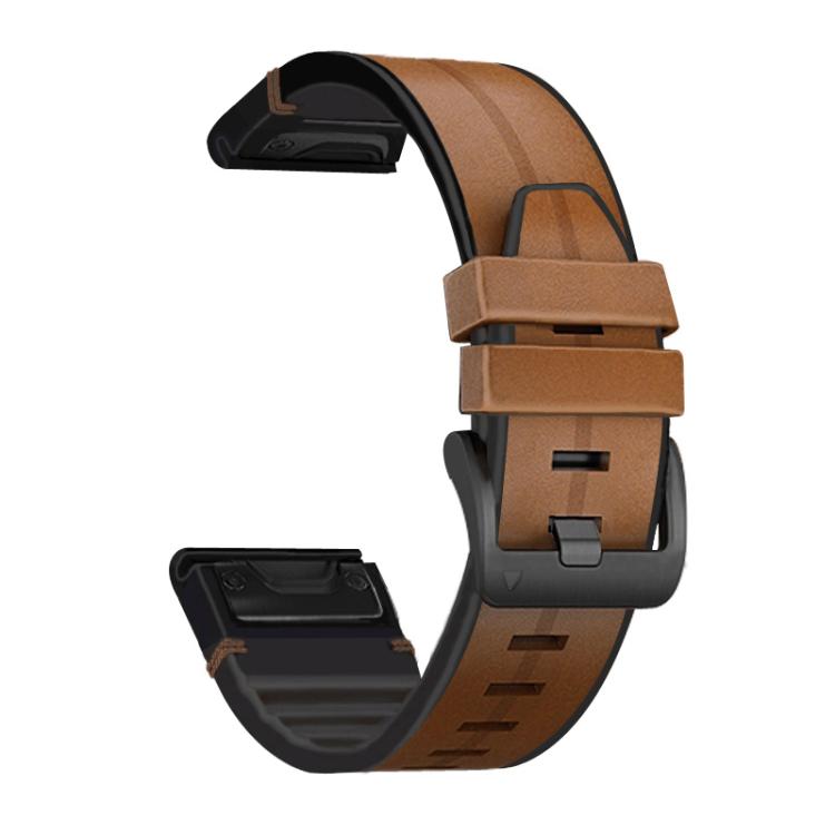 For Garmin QuickFit 26mm Kalebol Quick Release Silicone Leather Watch Band(Brown) by Kalebol