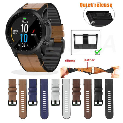For Garmin QuickFit 26mm Kalebol Quick Release Silicone Leather Watch Band(Brown) by Kalebol