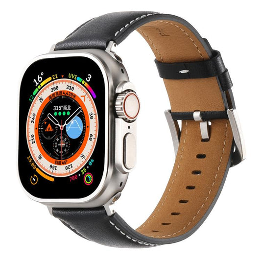 For Apple Watch 46mm / 49mm / 45mm / 44mm Kalebol Plain Genuine Leather Watch Band(Black) by Kalebol