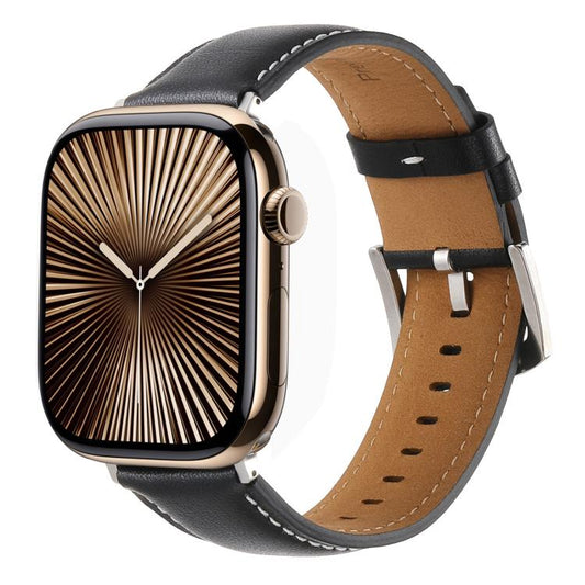 For Apple Watch 42mm / 41mm / 40mm / 38mm Kalebol Plain Genuine Leather Watch Band(Black) by Kalebol