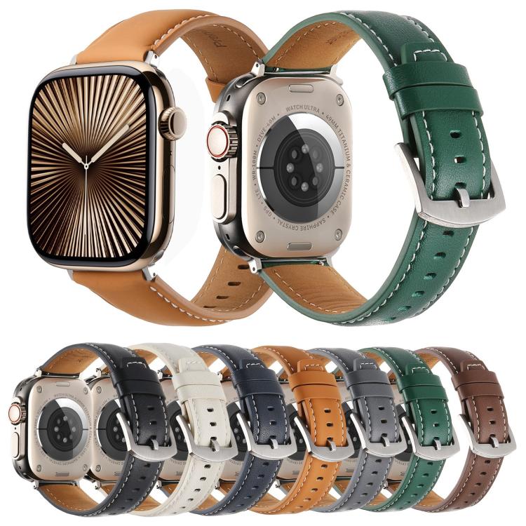 For Apple Watch 42mm / 41mm / 40mm / 38mm Kalebol Plain Genuine Leather Watch Band(Yellow Brown) by Kalebol