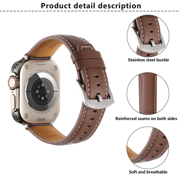 For Apple Watch 46mm / 49mm / 45mm / 44mm Kalebol Plain Genuine Leather Watch Band(Dark Blue) by Kalebol