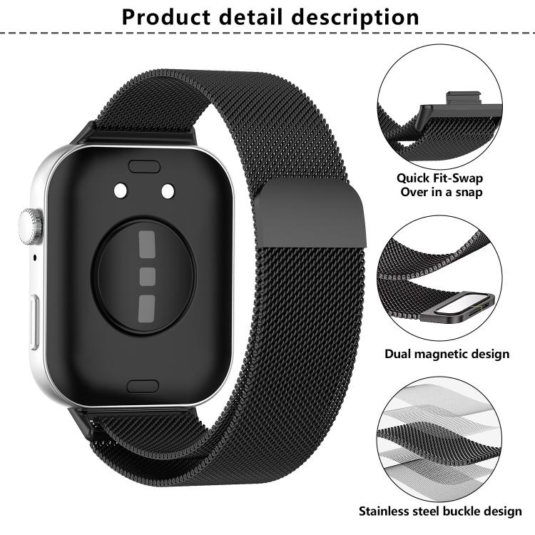 For Huawei Watch Fit3 Kalebol Milanese Stainless Steel Strap(Black) by Kalebol