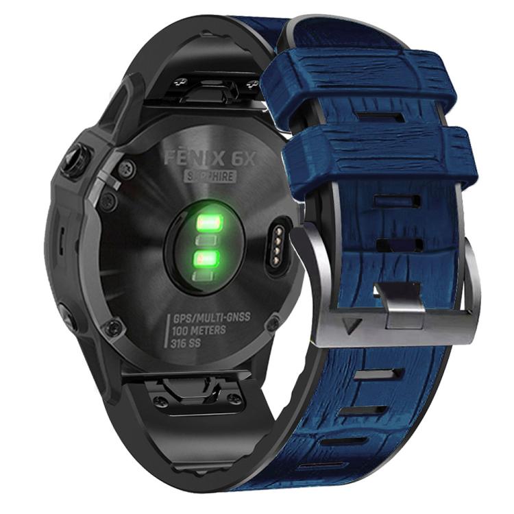 For Garmin QuickFit 22mm Kalebol Crocodile Texture Silicone Leather Watch Band(Dark Blue) by Kalebol