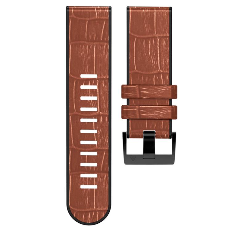 For Garmin QuickFit 26mm Kalebol Crocodile Texture Silicone Leather Watch Band(Brown) by Kalebol