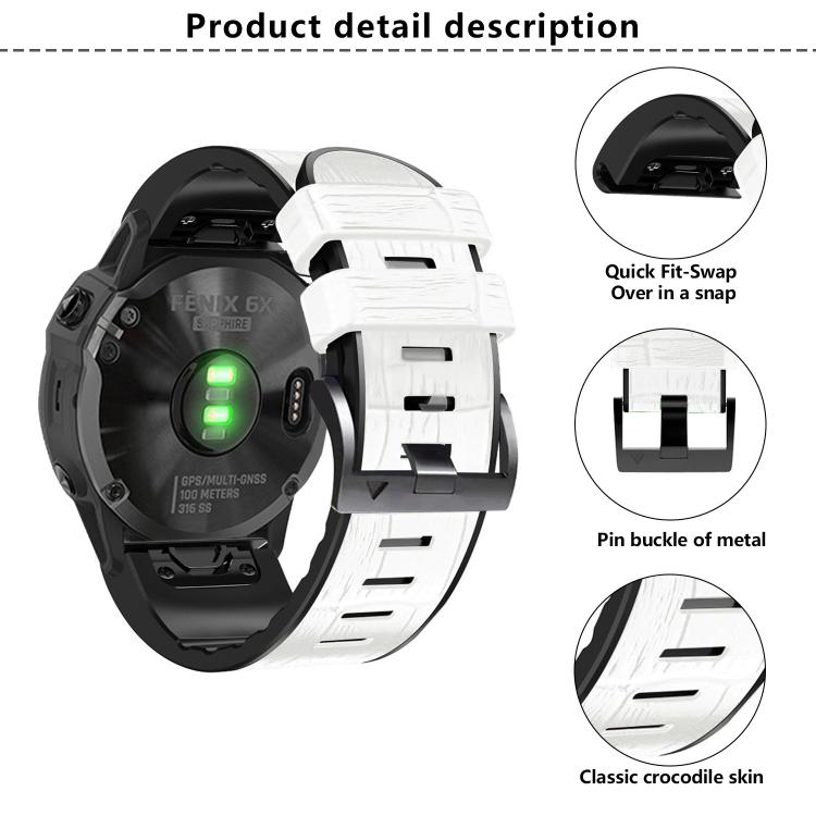 For Garmin QuickFit 26mm Kalebol Crocodile Texture Silicone Leather Watch Band(White) by Kalebol