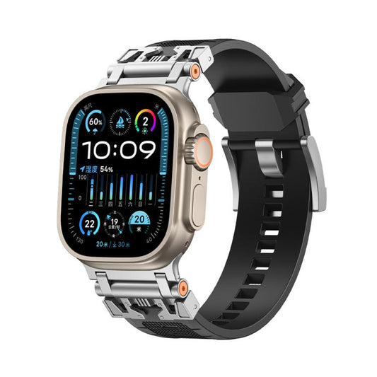 For Apple Watch 46mm / 49mm / 45mm / 44mm Kalebol Armor TPU Watch Band(Silver Black) by Kalebol