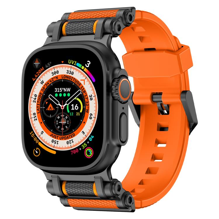 For Apple Watch 46mm / 49mm / 45mm / 44mm Armor Gear Silicone Watch Band(Black Orange) by bashfashion