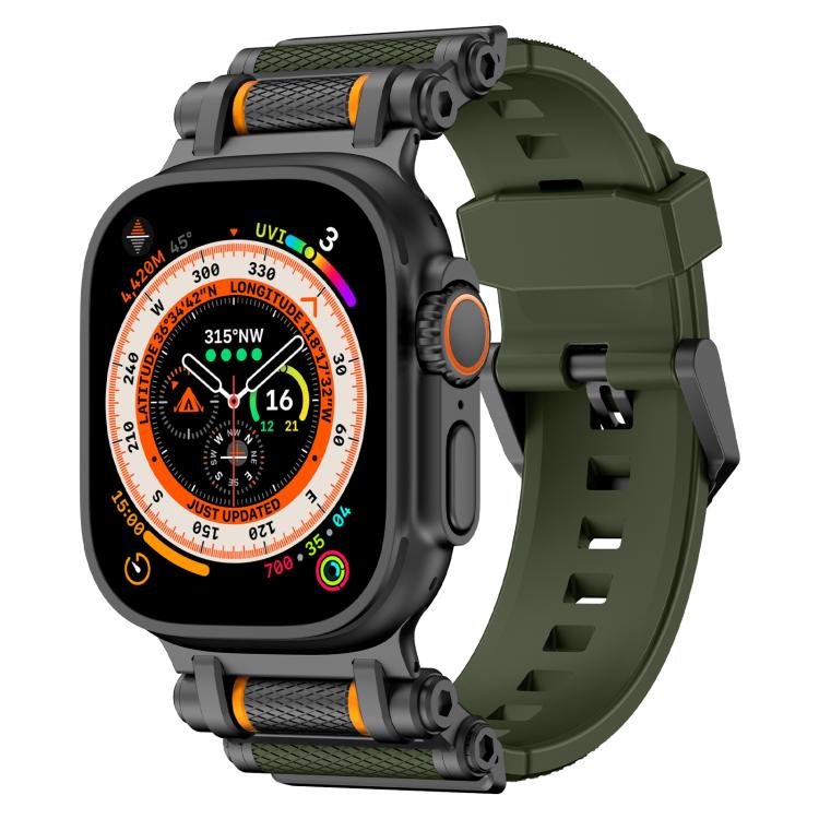 For Apple Watch 46mm / 49mm / 45mm / 44mm Armor Gear Silicone Watch Band(Black Green) by bashfashion