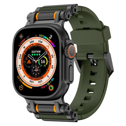 For Apple Watch 46mm / 49mm / 45mm / 44mm Armor Gear Silicone Watch Band(Black Green) by bashfashion