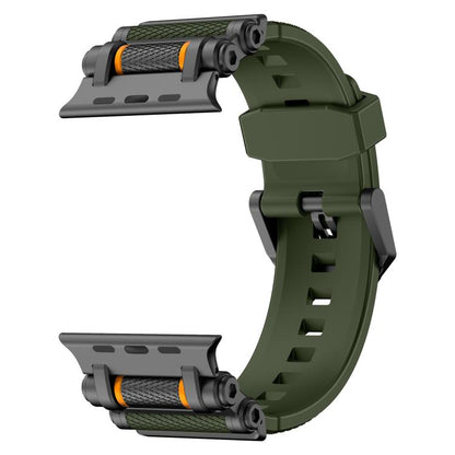 For Apple Watch 46mm / 49mm / 45mm / 44mm Armor Gear Silicone Watch Band(Black Green) by bashfashion