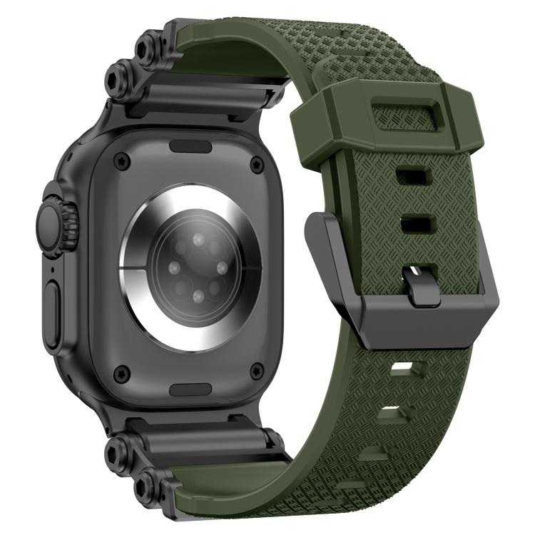 For Apple Watch 46mm / 49mm / 45mm / 44mm Armor Gear Silicone Watch Band(Black Green) by bashfashion