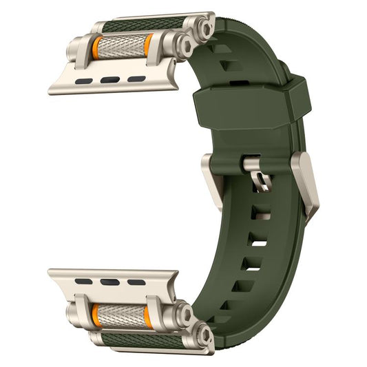 For Apple Watch 46mm / 49mm / 45mm / 44mm Armor Gear Silicone Watch Band(Titanium Green) by bashfashion