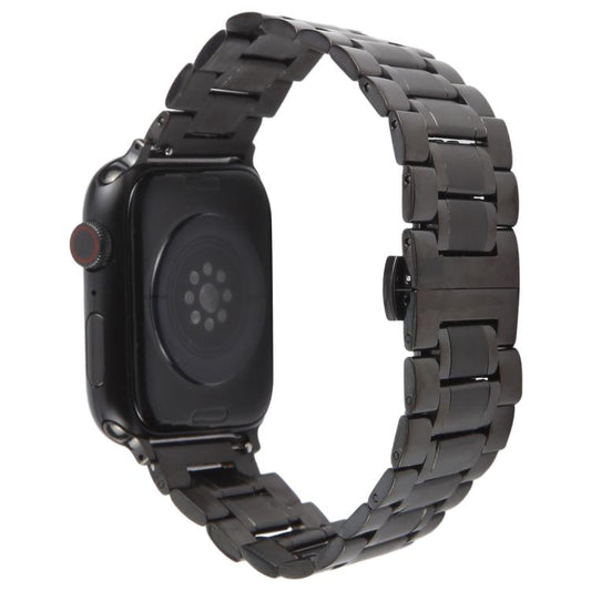 For Apple Watch 46mm / 49mm / 45mm / 44mm Butterfly Buckle New Five Beads Stainless Steel Watch Band(Black) by bashfashion
