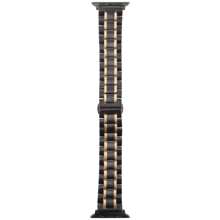 For Apple Watch 46mm / 49mm / 45mm / 44mm Butterfly Buckle New Five Beads Stainless Steel Watch Band(Black Rose Gold) by bashfashion