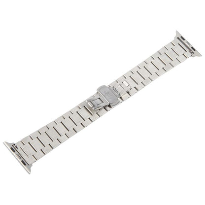 For Apple Watch 46mm / 49mm / 45mm / 44mm Butterfly Buckle New Five Beads Stainless Steel Watch Band(Silver Black) by bashfashion