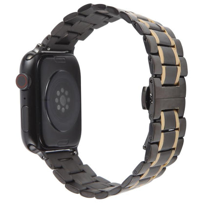 For Apple Watch 46mm / 49mm / 45mm / 44mm Butterfly Buckle New Five Beads Stainless Steel Watch Band(Black Gold) by bashfashion