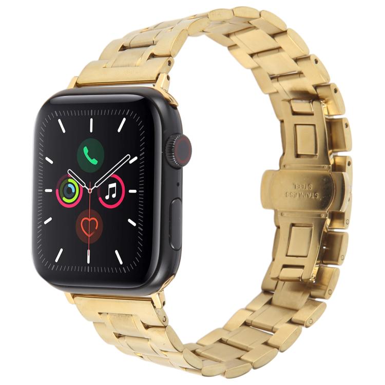For Apple Watch 46mm / 49mm / 45mm / 44mm Butterfly Buckle New Five Beads Stainless Steel Watch Band(Gold) by bashfashion