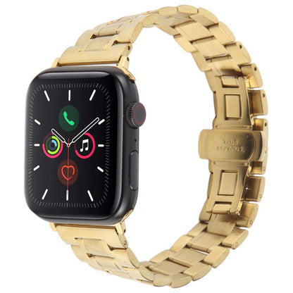 For Apple Watch 46mm / 49mm / 45mm / 44mm Butterfly Buckle New Five Beads Stainless Steel Watch Band(Gold) by bashfashion