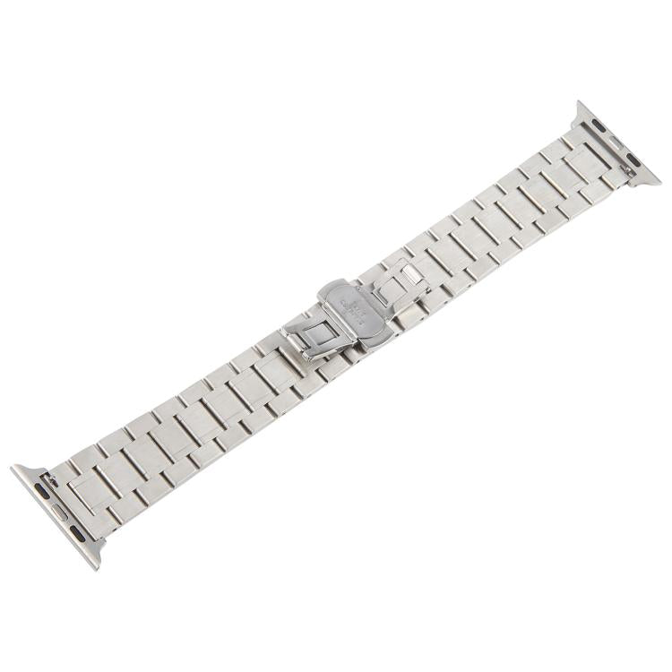 For Apple Watch 46mm / 49mm / 45mm / 44mm Butterfly Buckle New Five Beads Stainless Steel Watch Band(Silver Gold) by bashfashion