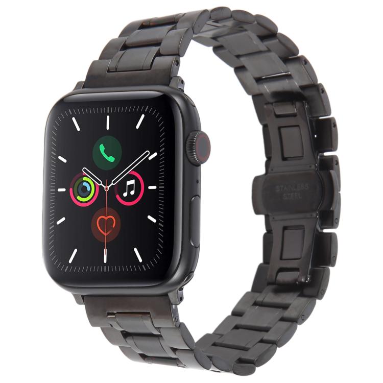 For Apple Watch 42mm / 41mm / 40mm / 38mm Butterfly Buckle New Five Beads Stainless Steel Watch Band(Black) by bashfashion