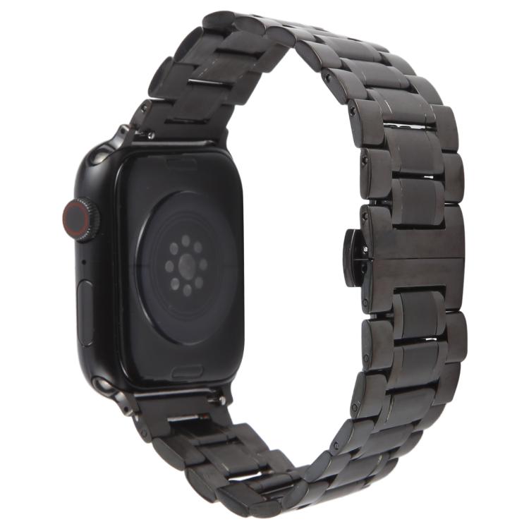 For Apple Watch 42mm / 41mm / 40mm / 38mm Butterfly Buckle New Five Beads Stainless Steel Watch Band(Black) by bashfashion