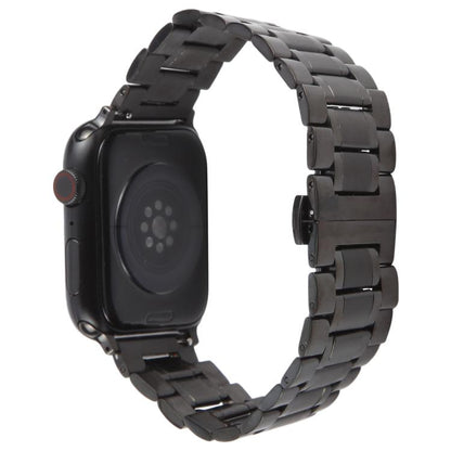 For Apple Watch 42mm / 41mm / 40mm / 38mm Butterfly Buckle New Five Beads Stainless Steel Watch Band(Black) by bashfashion
