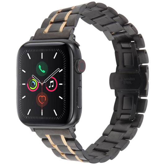 For Apple Watch 42mm / 41mm / 40mm / 38mm Butterfly Buckle New Five Beads Stainless Steel Watch Band(Black Rose Gold) by bashfashion