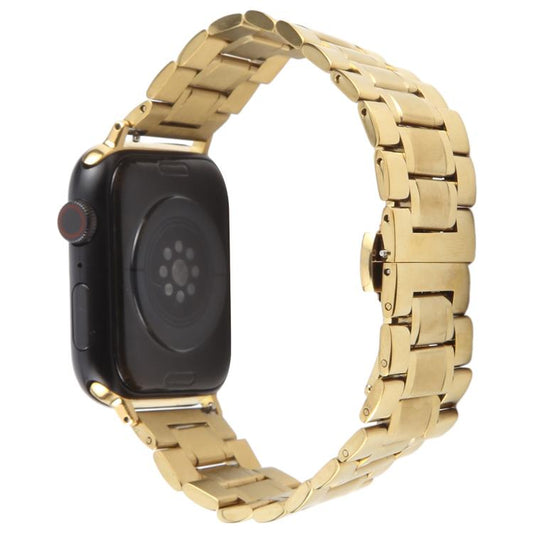 For Apple Watch 42mm / 41mm / 40mm / 38mm Butterfly Buckle New Five Beads Stainless Steel Watch Band(Gold) by bashfashion