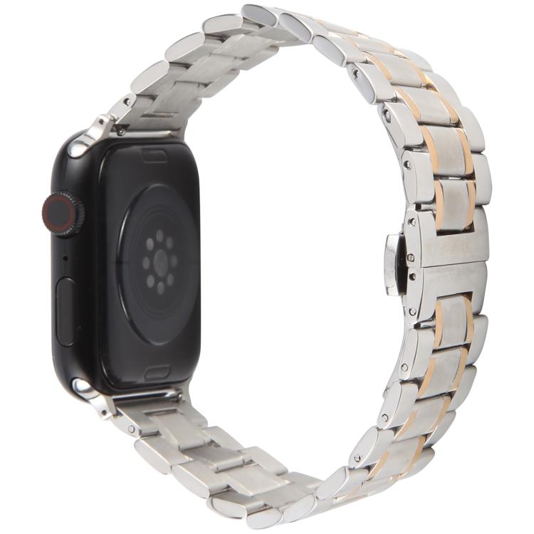 For Apple Watch 42mm / 41mm / 40mm / 38mm Butterfly Buckle New Five Beads Stainless Steel Watch Band(Silver Rose Gold) by bashfashion