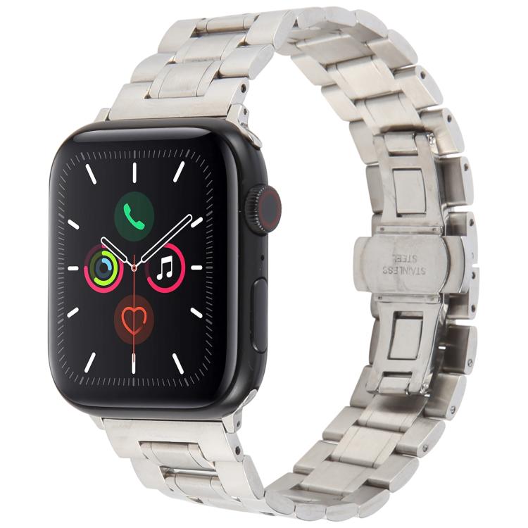 For Apple Watch 42mm / 41mm / 40mm / 38mm Butterfly Buckle New Five Beads Stainless Steel Watch Band(Silver) by bashfashion