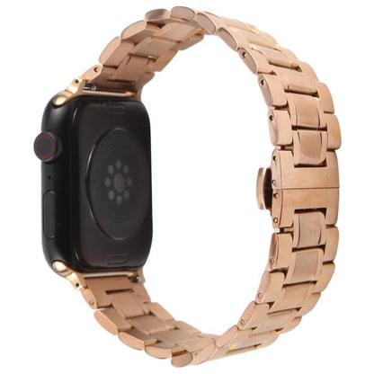 For Apple Watch 42mm / 41mm / 40mm / 38mm Butterfly Buckle New Five Beads Stainless Steel Watch Band(Rose Gold) by bashfashion