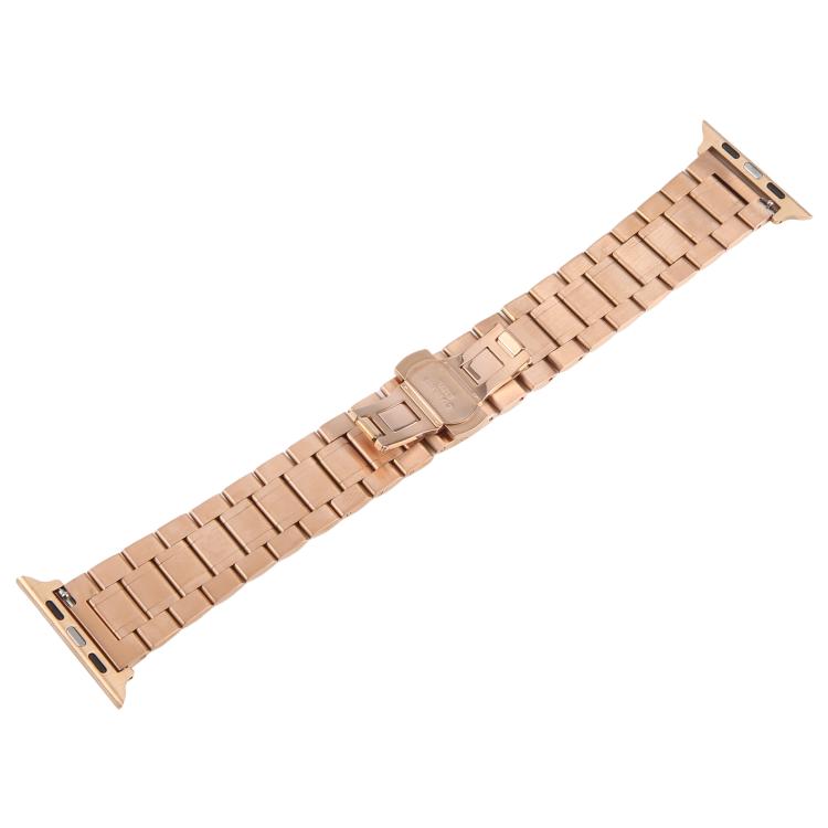 For Apple Watch 42mm / 41mm / 40mm / 38mm Butterfly Buckle New Five Beads Stainless Steel Watch Band(Rose Gold) by bashfashion