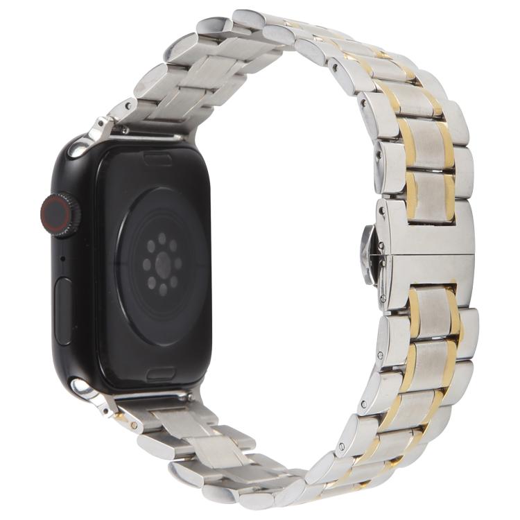 For Apple Watch 42mm / 41mm / 40mm / 38mm Butterfly Buckle New Five Beads Stainless Steel Watch Band(Silver Gold) by bashfashion