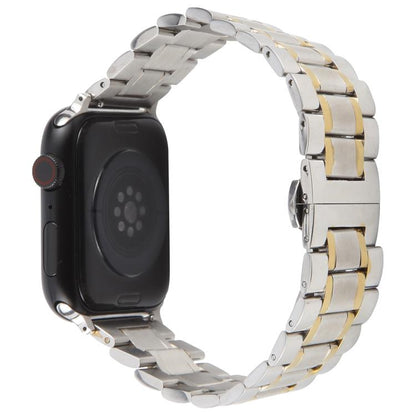 For Apple Watch 42mm / 41mm / 40mm / 38mm Butterfly Buckle New Five Beads Stainless Steel Watch Band(Silver Gold) by bashfashion