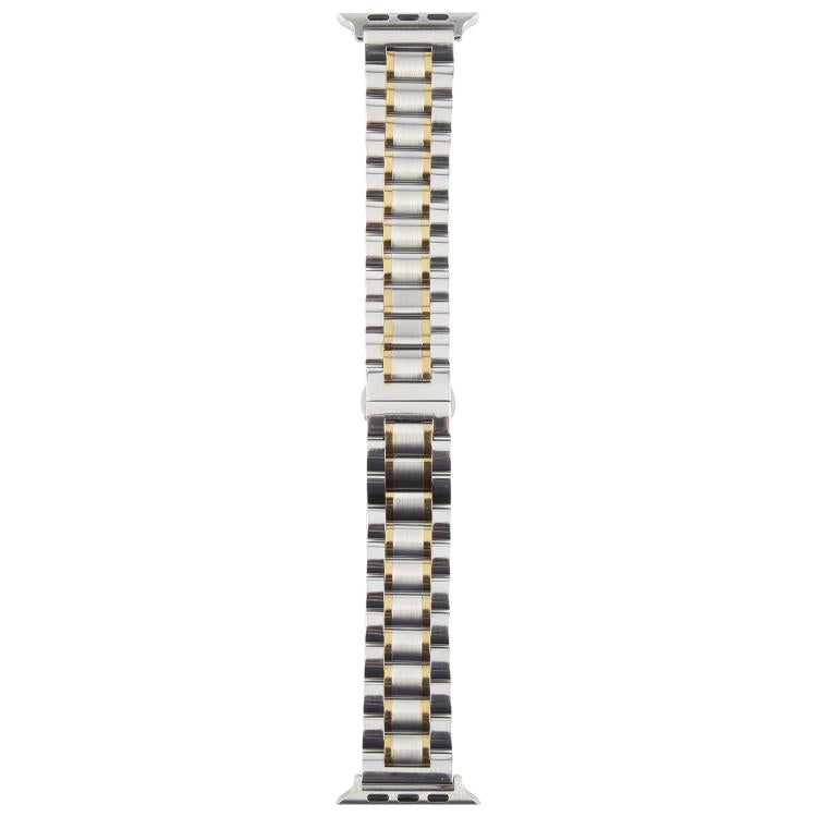 For Apple Watch 42mm / 41mm / 40mm / 38mm Butterfly Buckle New Five Beads Stainless Steel Watch Band(Silver Gold) by bashfashion