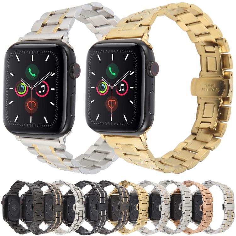 For Apple Watch 42mm / 41mm / 40mm / 38mm Butterfly Buckle New Five Beads Stainless Steel Watch Band(Gold) by bashfashion