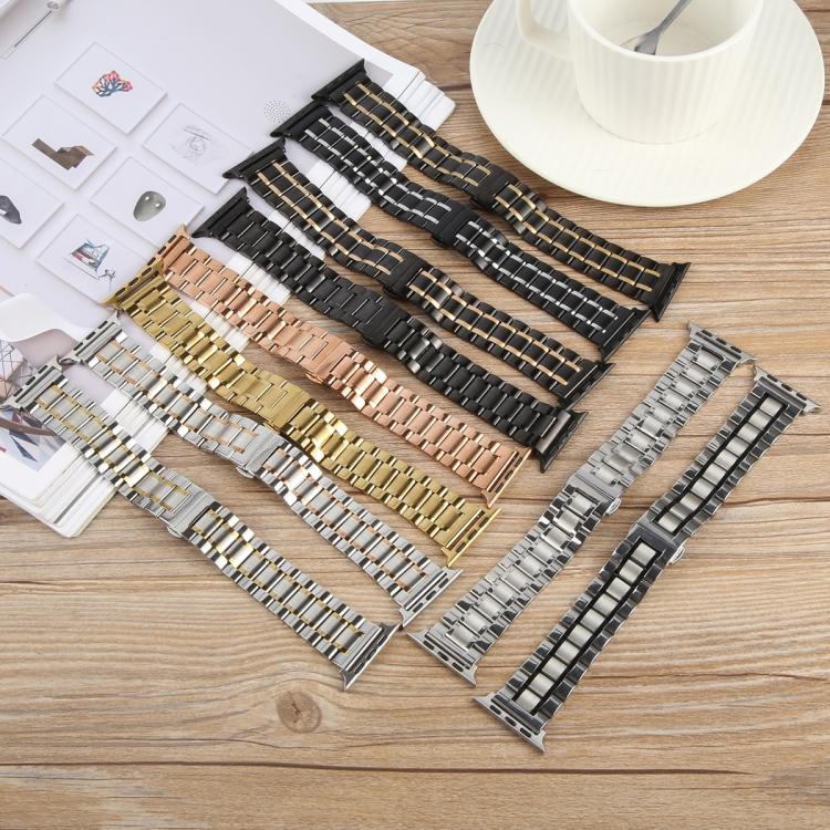 For Apple Watch 42mm / 41mm / 40mm / 38mm Butterfly Buckle New Five Beads Stainless Steel Watch Band(Silver Rose Gold) by bashfashion