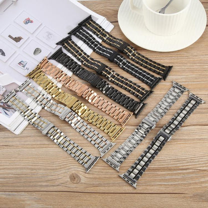 For Apple Watch 42mm / 41mm / 40mm / 38mm Butterfly Buckle New Five Beads Stainless Steel Watch Band(Silver Rose Gold) by bashfashion