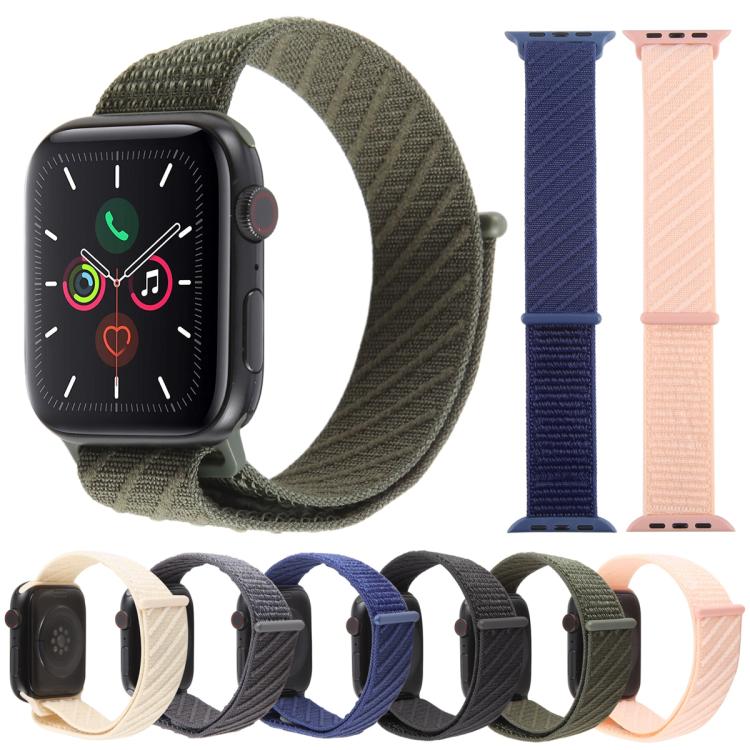 For Apple Watch 46mm / 49mm / 45mm / 44mm Twill Nylon Loop Hook and Loop Fastener Watch Band(Army Green) by bashfashion