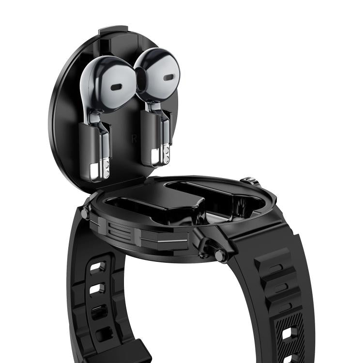 D11 1.46 inch 2 in 1 Bluetooth Earphone Smart Watch, Support Bluetooth Call / NFC / Heart Rate(Black) by bashfashion