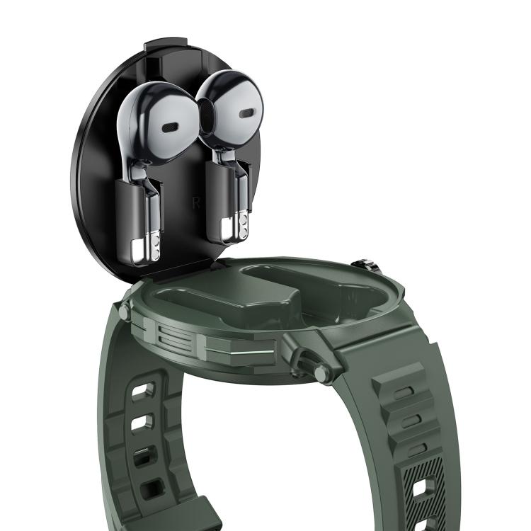 D11 1.46 inch 2 in 1 Bluetooth Earphone Smart Watch, Support Bluetooth Call / NFC / Heart Rate(Green) by bashfashion