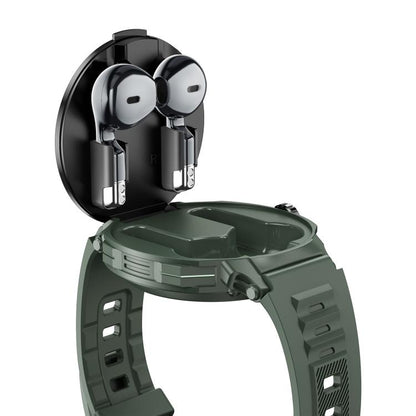 D11 1.46 inch 2 in 1 Bluetooth Earphone Smart Watch, Support Bluetooth Call / NFC / Heart Rate(Green) by bashfashion