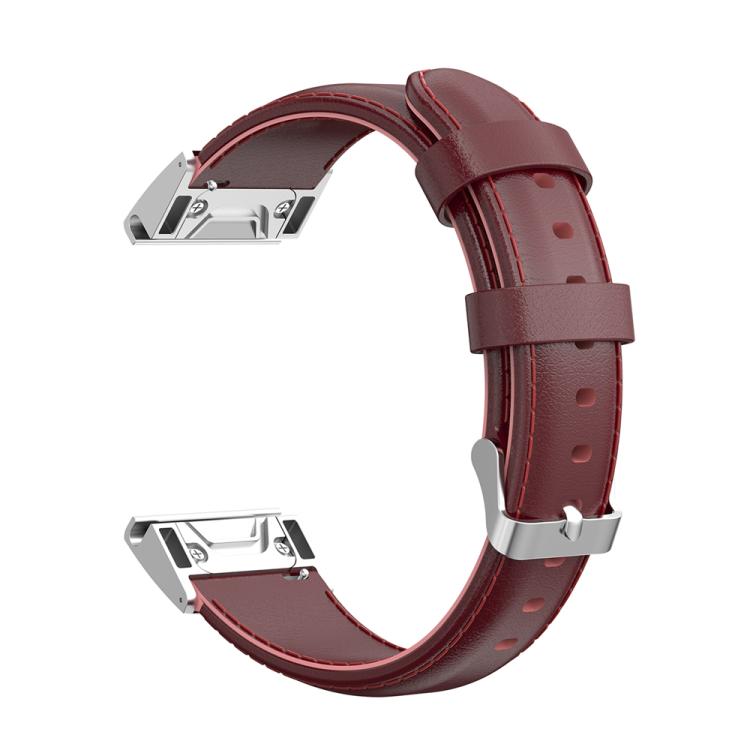 For Garmin QuickFit 22mm Kalebol Waxed Calfskin Leather Watch Band(Dark Red) by Kalebol