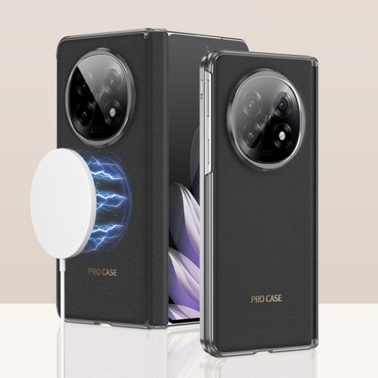 For OPPO Find N5 GKK Ultra-thin Plain Leather Hinge MagSafe Phone Case(Black) by GKK