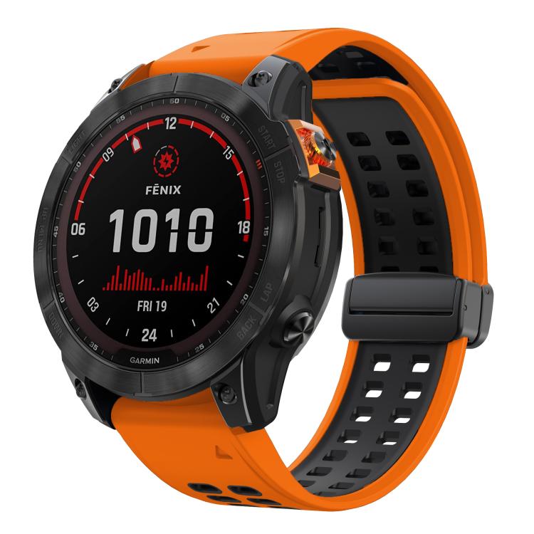For Garmin QuickFit 26mm Kalebol Two-color Magnetic Silicone Watch Band(Orange Black) by Kalebol