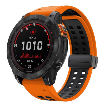 For Garmin QuickFit 26mm Kalebol Two-color Magnetic Silicone Watch Band(Orange Black) by Kalebol