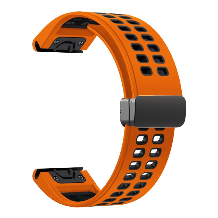 For Garmin QuickFit 26mm Kalebol Two-color Magnetic Silicone Watch Band(Orange Black) by Kalebol
