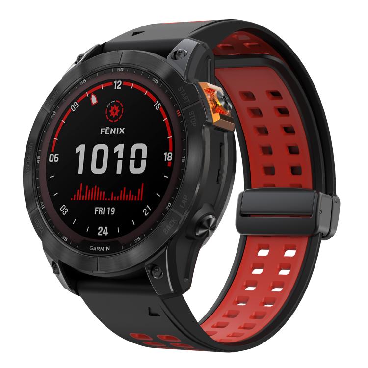 For Garmin QuickFit 26mm Kalebol Two-color Magnetic Silicone Watch Band(Black Red) by Kalebol